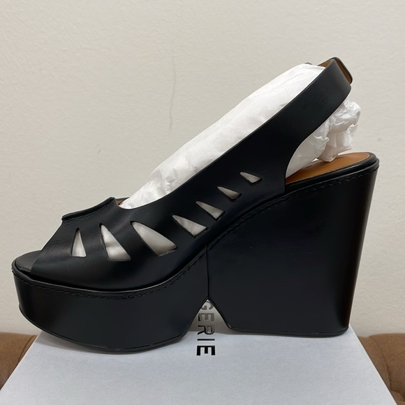 NWT Robert Clergerie Diane Noir Black Cut-out Wedge Platform Sandal MSRP $575 - Picture 5 of 9